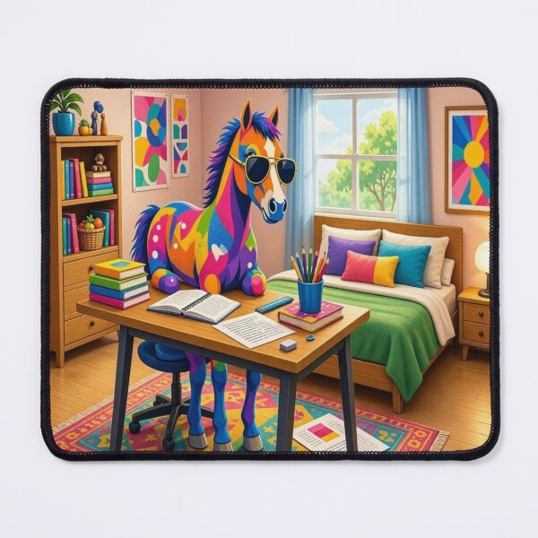 Item preview, Rainbow Horse Doing Homework in Cute Bedroom designed and sold by Breezes-of-Ida.