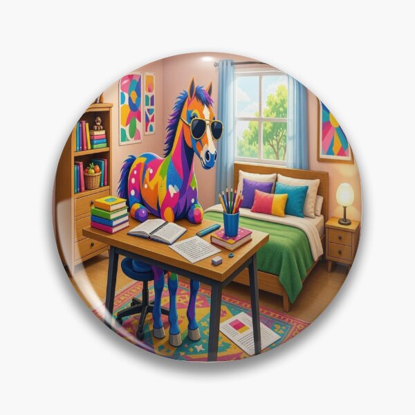 Item preview, Rainbow Horse Doing Homework in Cute Bedroom designed and sold by Breezes-of-Ida.