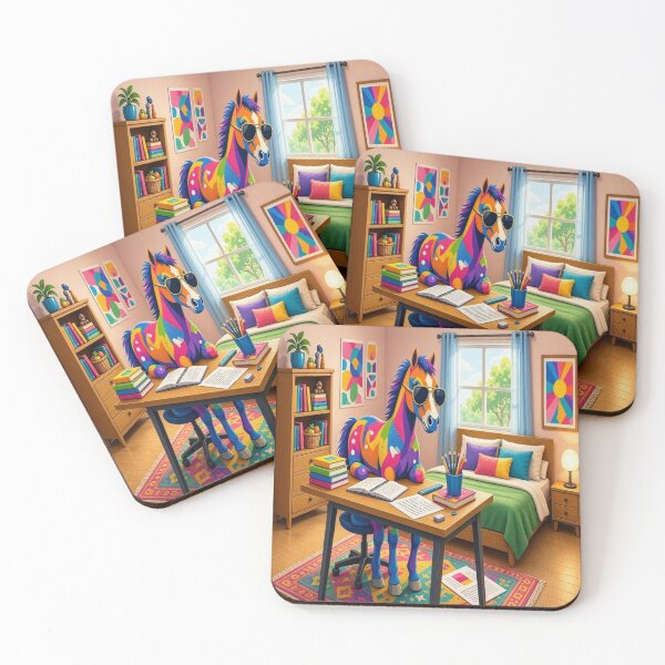 Item preview, Rainbow Horse Doing Homework in Cute Bedroom designed and sold by Breezes-of-Ida.