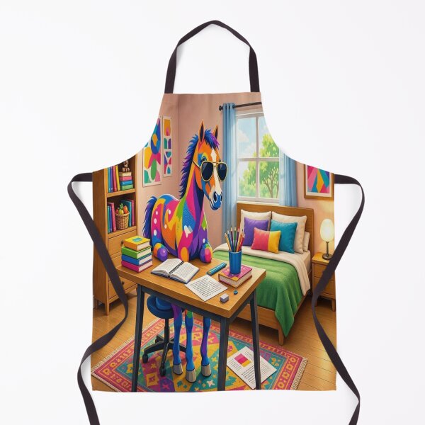Item preview, Rainbow Horse Doing Homework in Cute Bedroom designed and sold by Breezes-of-Ida.
