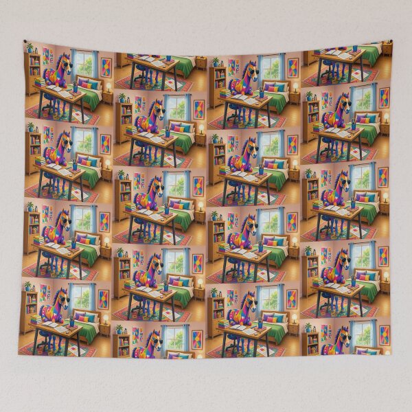 Item preview, Rainbow Horse Doing Homework in Cute Bedroom designed and sold by Breezes-of-Ida.