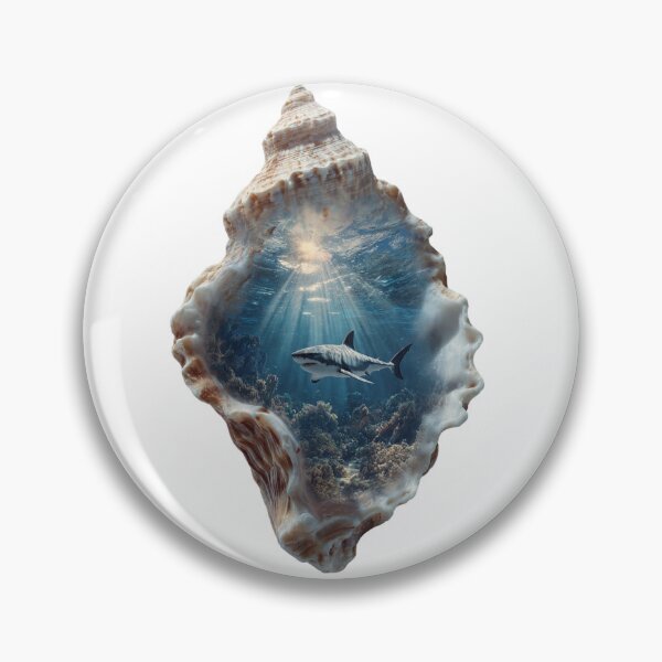 Item preview, Great White Shark and Coral Reef Miniature World Inside Seashell Fantasy Art designed and sold by LC&LCPlatform.