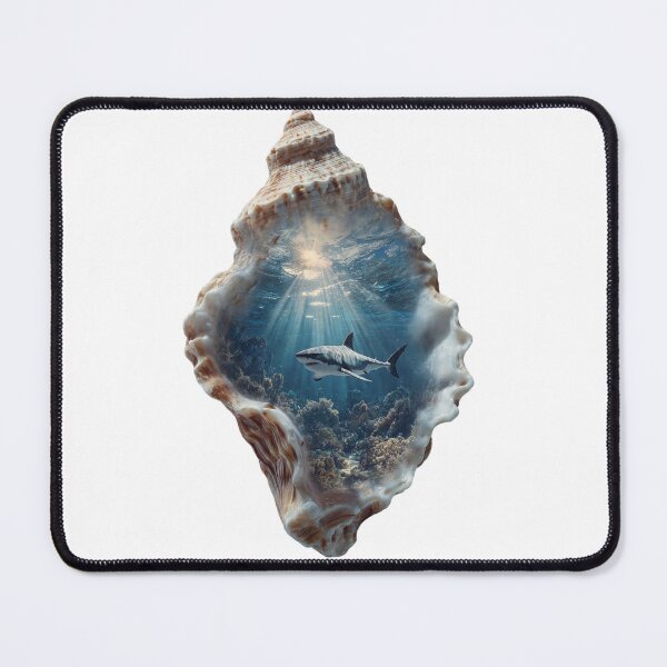 Item preview, Great White Shark and Coral Reef Miniature World Inside Seashell Fantasy Art designed and sold by LC&LCPlatform.