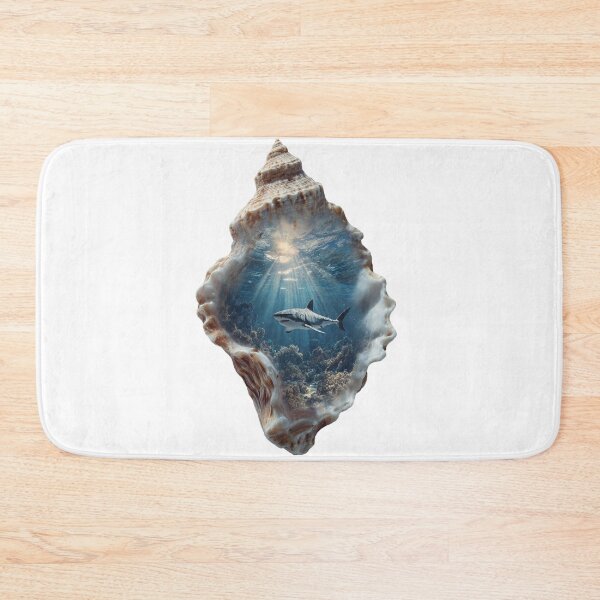 Item preview, Great White Shark and Coral Reef Miniature World Inside Seashell Fantasy Art designed and sold by LC&LCPlatform.