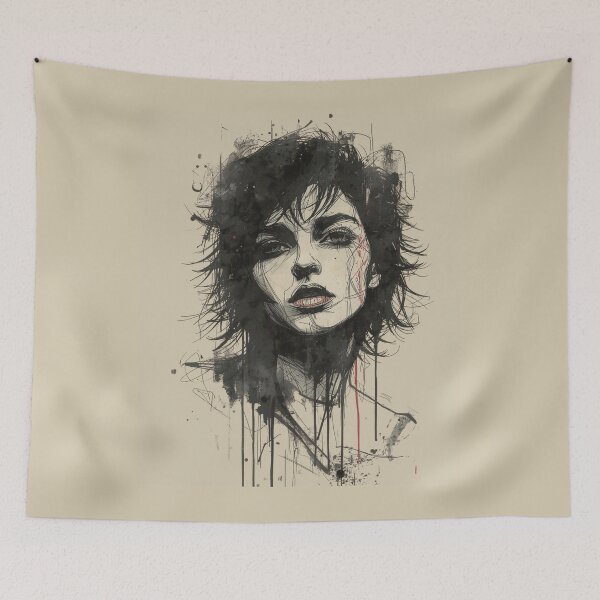 Item preview, Grunge Goth Portrait Shaggy Hair Ink Splash designed and sold by ERODED SELF.