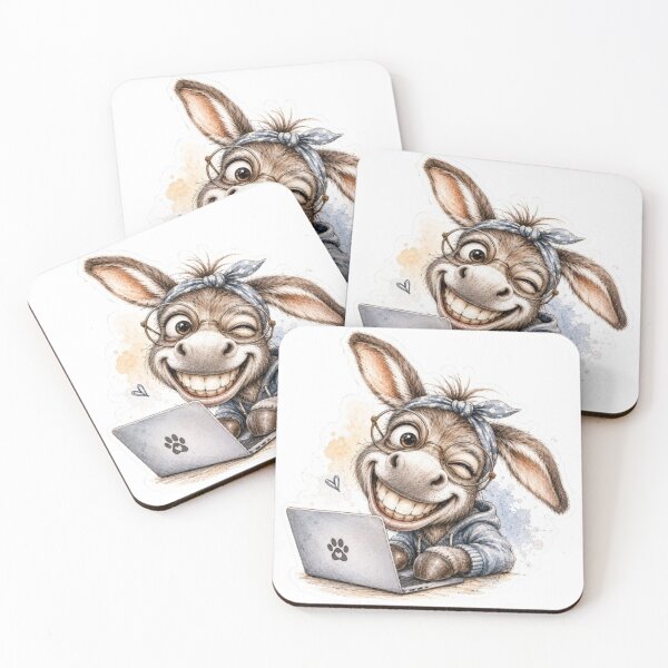 Item preview, Cute Winking Donkey Working on Laptop designed and sold by Snurly.