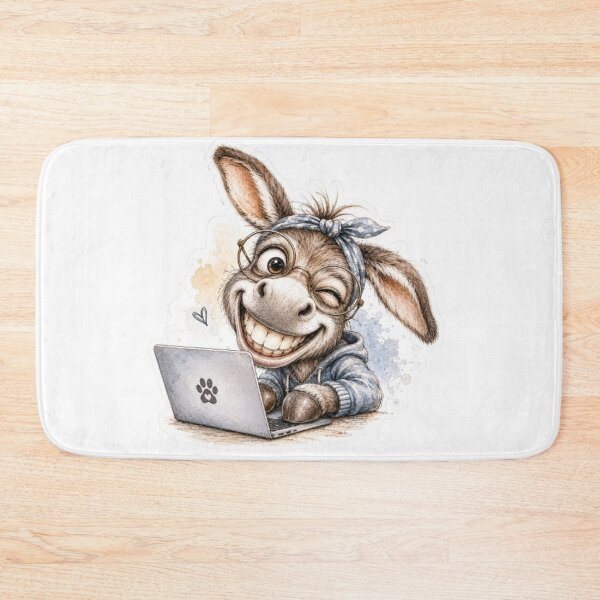 Item preview, Cute Winking Donkey Working on Laptop designed and sold by Snurly.