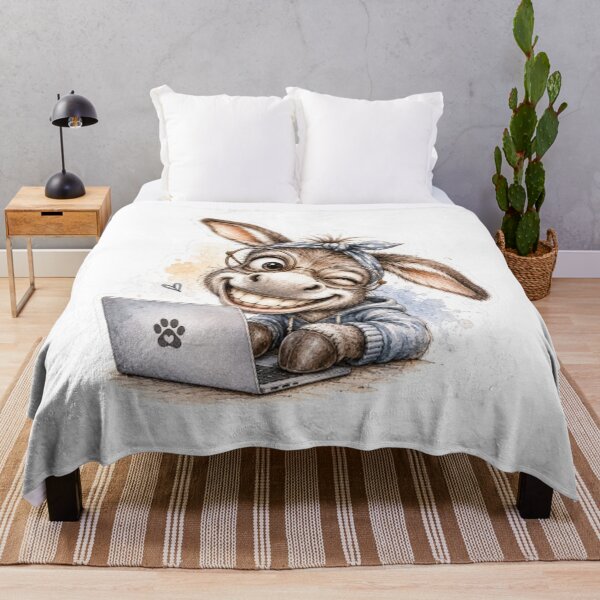 Item preview, Cute Winking Donkey Working on Laptop designed and sold by Snurly.