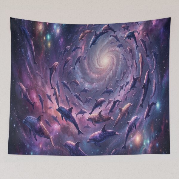 Item preview, Cosmic Dolphins in Galaxy Vortex Art Print designed and sold by AfresStudio.