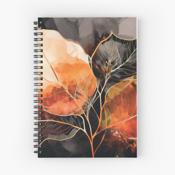 Item preview, Rustic alcohol ink autumn leaves botanicals watercolor painting abstract leaf pattern, burnt orange and black gold highlights  designed and sold by navitalidesign.