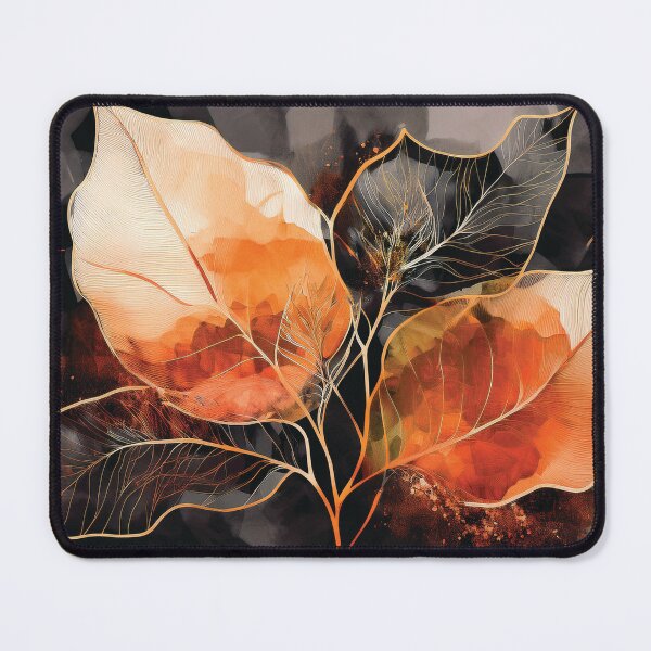 Item preview, Rustic alcohol ink autumn leaves botanicals watercolor painting abstract leaf pattern, burnt orange and black gold highlights designed and sold by navitalidesign.