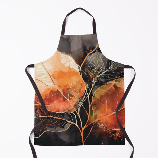 Item preview, Rustic alcohol ink autumn leaves botanicals watercolor painting abstract leaf pattern, burnt orange and black gold highlights  designed and sold by navitalidesign.