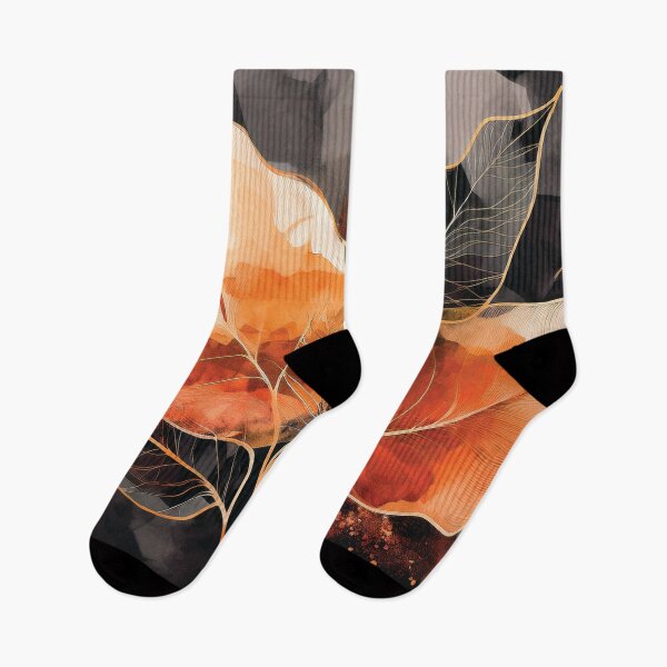 Item preview, Rustic alcohol ink autumn leaves botanicals watercolor painting abstract leaf pattern, burnt orange and black gold highlights  designed and sold by navitalidesign.