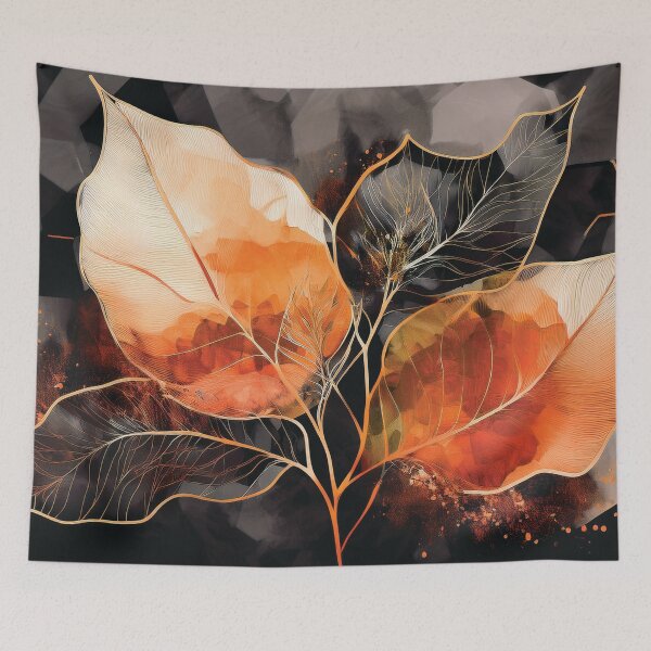 Item preview, Rustic alcohol ink autumn leaves botanicals watercolor painting abstract leaf pattern, burnt orange and black gold highlights  designed and sold by navitalidesign.