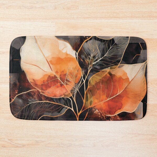 Item preview, Rustic alcohol ink autumn leaves botanicals watercolor painting abstract leaf pattern, burnt orange and black gold highlights  designed and sold by navitalidesign.
