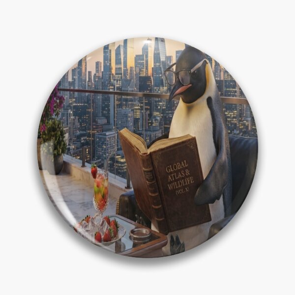 Item preview, Penguin Reading Book on City Balcony Art Print designed and sold by AfresStudio.