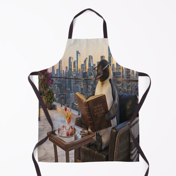 Item preview, Penguin Reading Book on City Balcony Art Print designed and sold by AfresStudio.