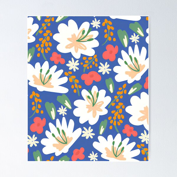 Item preview, Vibrant Sky Blue White Lily and Daisy Floral Seamless Pattern designed and sold by LuxocaDesigns24.