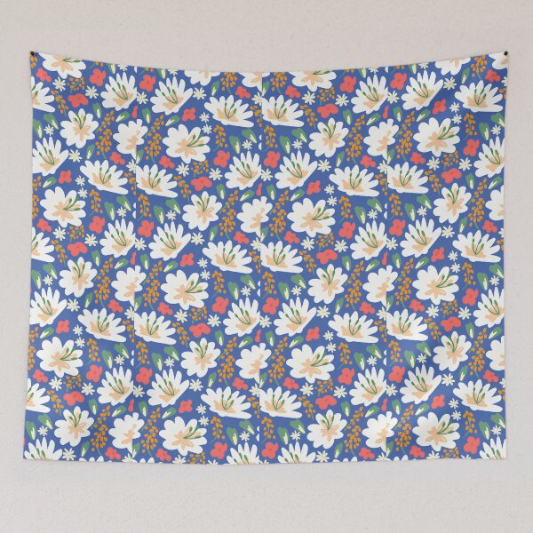Item preview, Vibrant Sky Blue White Lily and Daisy Floral Seamless Pattern designed and sold by LuxocaDesigns24.