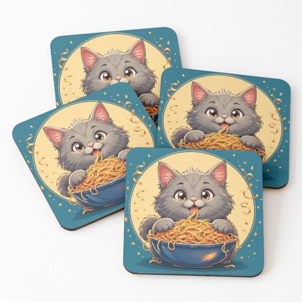 Item preview, Adorable Kawaii Kitten Eating Spaghetti in Festive Cartoon Style designed and sold by Mindful56.