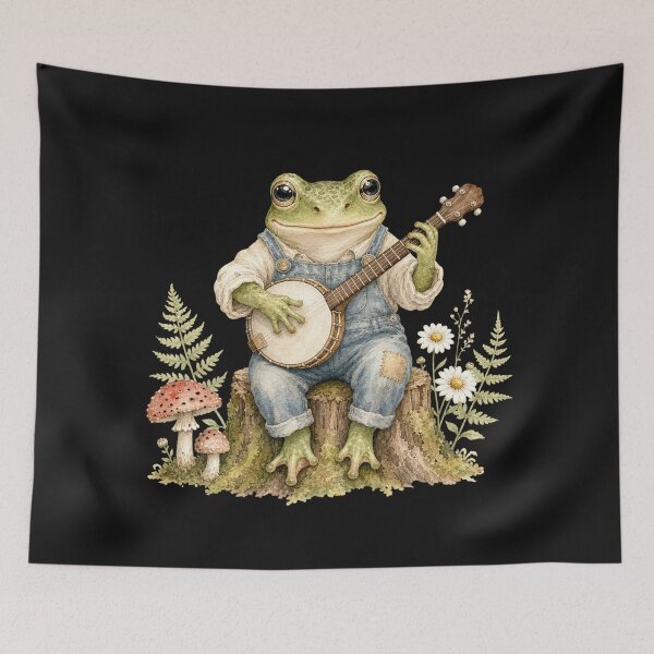 Item preview, Retro Frog Playing Banjo Vintage Cottagecore Wildflower designed and sold by BestCoolStuff.