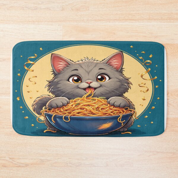 Item preview, Adorable Kawaii Kitten Eating Spaghetti in Festive Cartoon Style designed and sold by Mindful56.