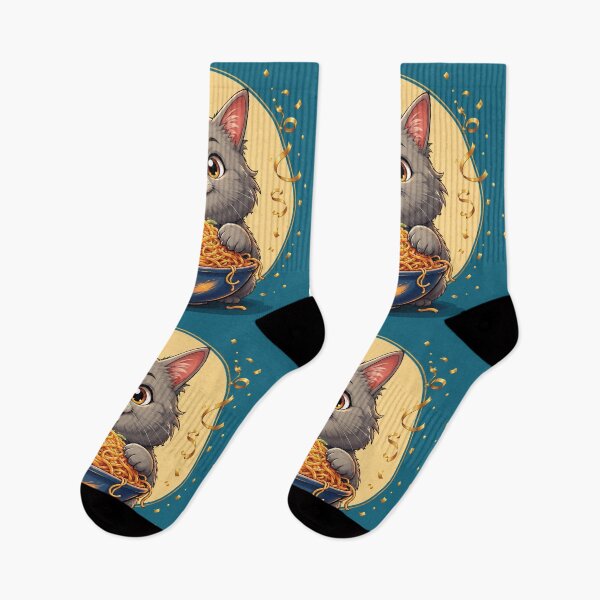Item preview, Adorable Kawaii Kitten Eating Spaghetti in Festive Cartoon Style designed and sold by Mindful56.