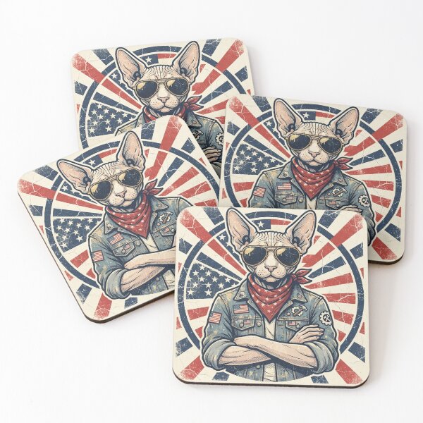 Item preview, Patriotic Sphynx Cat in Denim - Vintage American Flag designed and sold by Ghostlycats2026.