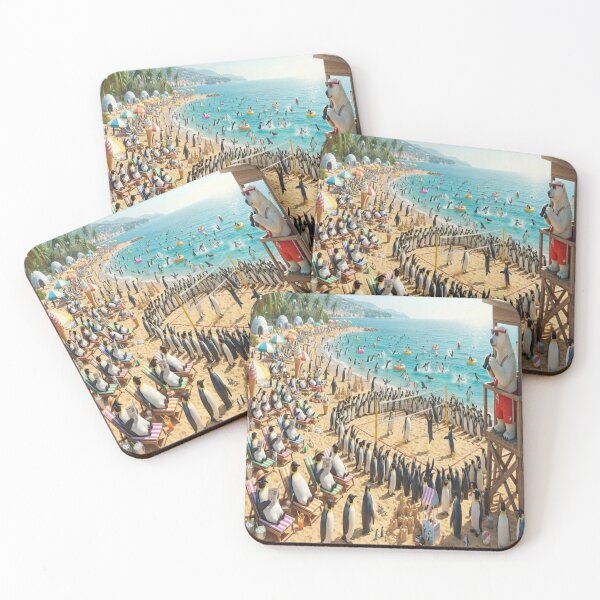 Item preview, Polar Bear Lifeguard Watching Penguins Play Volleyball Art Print designed and sold by AfresStudio.