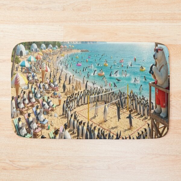 Item preview, Polar Bear Lifeguard Watching Penguins Play Volleyball Art Print designed and sold by AfresStudio.