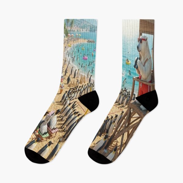 Item preview, Polar Bear Lifeguard Watching Penguins Play Volleyball Art Print designed and sold by AfresStudio.