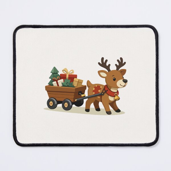 Item preview, Reindeer Pulling Gift Wagon Holiday Cartoon designed and sold by stylishdzign.