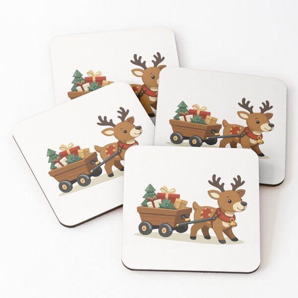 Item preview, Reindeer Pulling Gift Wagon Holiday Cartoon  designed and sold by stylishdzign.