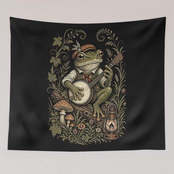 Item preview, Retro Frog Playing Banjo Vintage Cottagecore Wildflower designed and sold by BestCoolStuff.