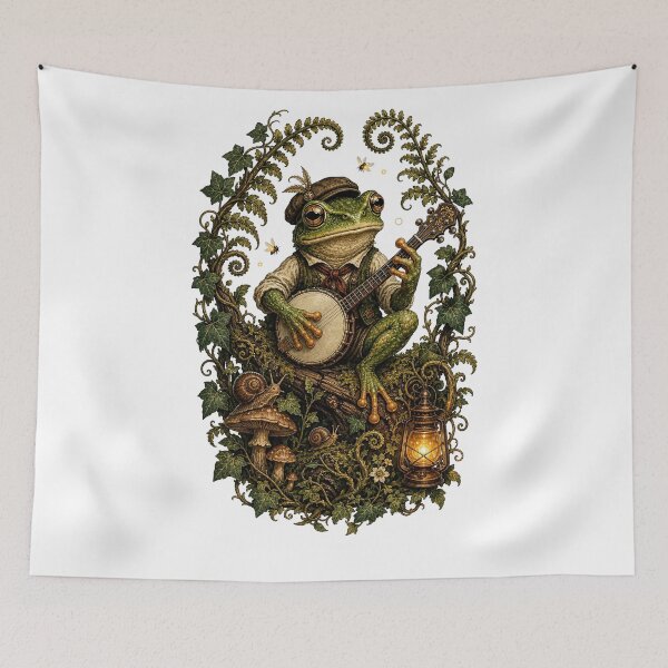 Item preview, Retro Frog Playing Banjo Vintage Cottagecore Wildflower designed and sold by BestCoolStuff.