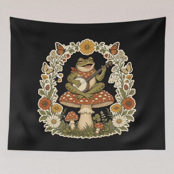 Item preview, Dark Cottagecore Frog Playing Banjo Goblincore designed and sold by BestCoolStuff.