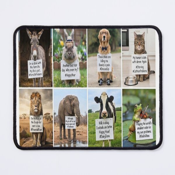 Item preview, Funny Animals Holding Signs Multi Grid Art Print designed and sold by AfresStudio.