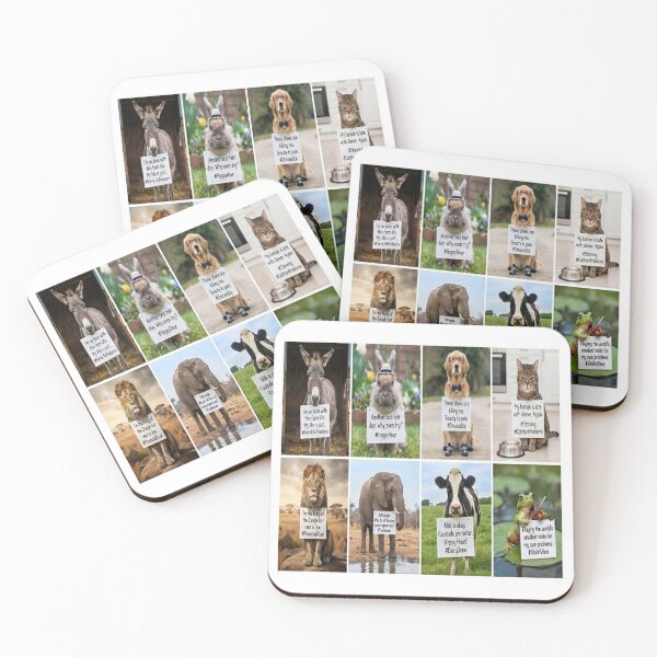 Item preview, Funny Animals Holding Signs Multi Grid Art Print designed and sold by AfresStudio.