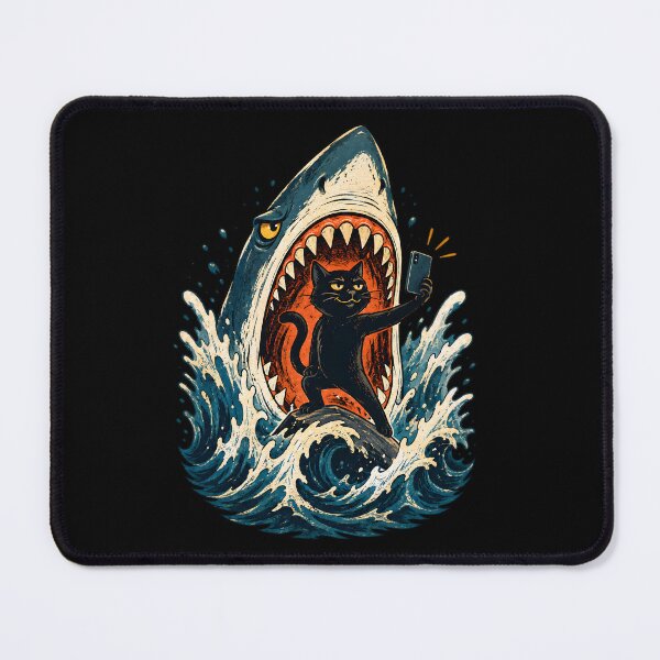 Item preview, Black Cat Selfie with Shark designed and sold by palaco210.