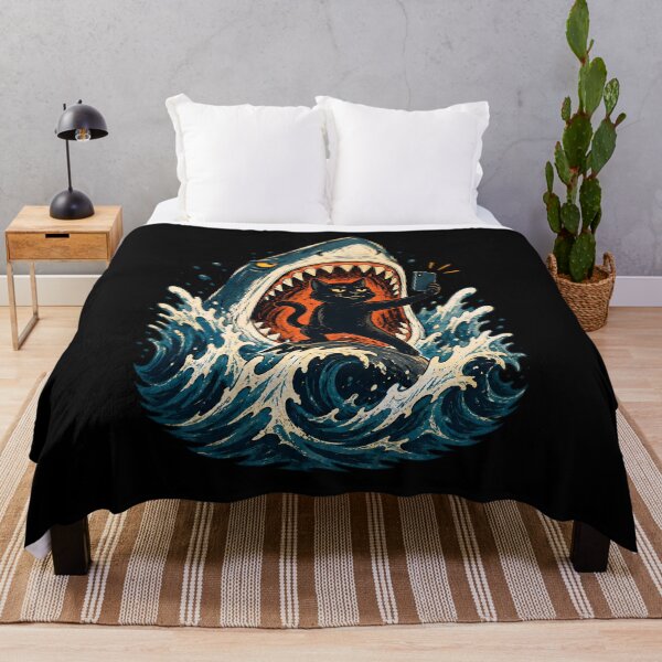 Item preview, Black Cat Selfie with Shark designed and sold by palaco210.