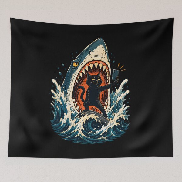 Item preview, Black Cat Selfie with Shark designed and sold by palaco210.