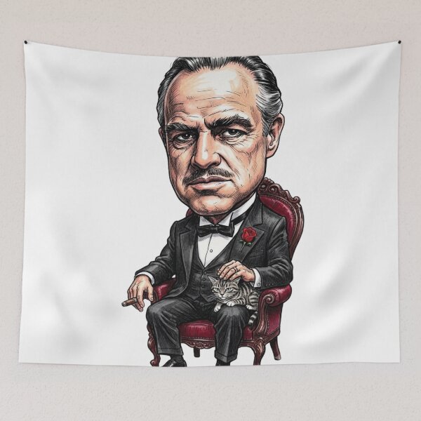 Item preview, Cartoon portrait of a mobster with a cat and a rose designed and sold by FreakToons.