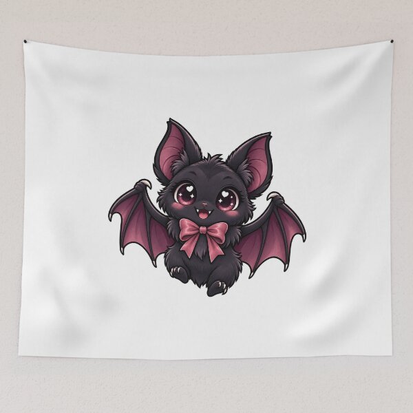 Aperçu de l'œuvre Chauve-souris vampire kawaii gothique avec nœud rose créée et vendue par Based-Bear.