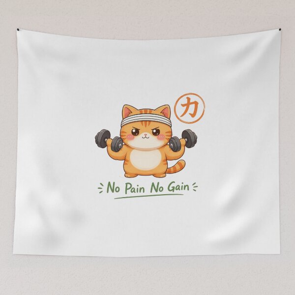 Item preview, Cute Gym Cat – Kawaii Cat No Pain No Gain Japanese Strength Art Funny Gym Gift designed and sold by QARVI.