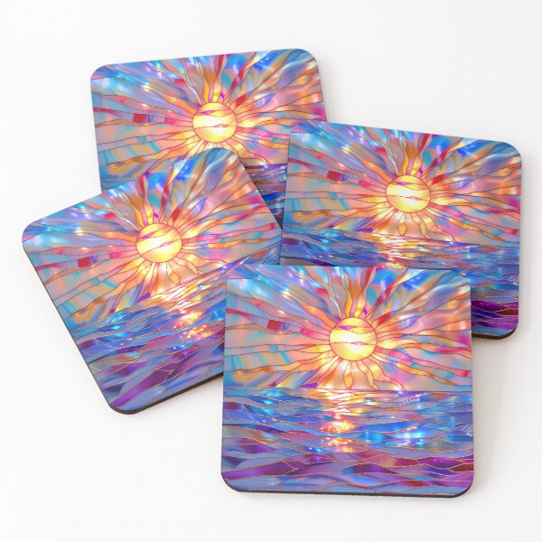 Item preview, Stained Glass Sunset Art, Coastal Ocean Scene designed and sold by MargaretWiktor.