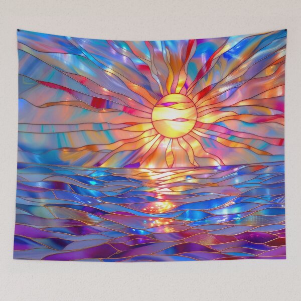 Item preview, Stained Glass Sunset Art, Coastal Ocean Scene designed and sold by MargaretWiktor.