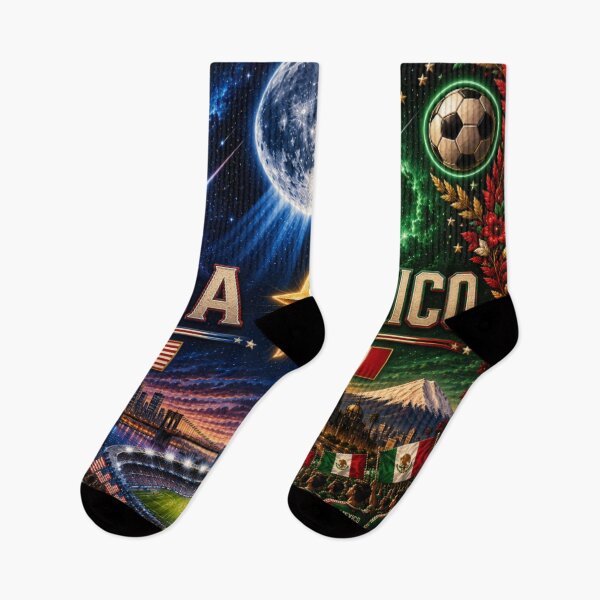 Item preview, USA mexico football match poster / cosmic neon football rivalry art designed and sold by Nexus Space.