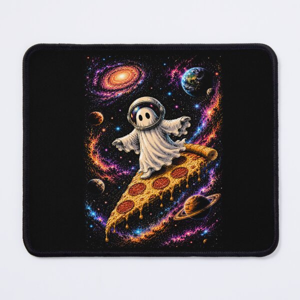 Item preview, Cute Ghost Astronaut Riding Pizza Through Space | Colorful Space Fantasy designed and sold by SOUFIANE1991.