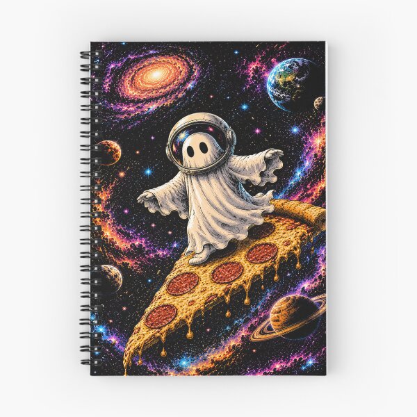Item preview, Cute Ghost Astronaut Riding Pizza Through Space | Colorful Space Fantasy designed and sold by SOUFIANE1991.