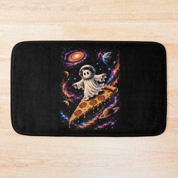 Item preview, Cute Ghost Astronaut Riding Pizza Through Space | Colorful Space Fantasy designed and sold by SOUFIANE1991.